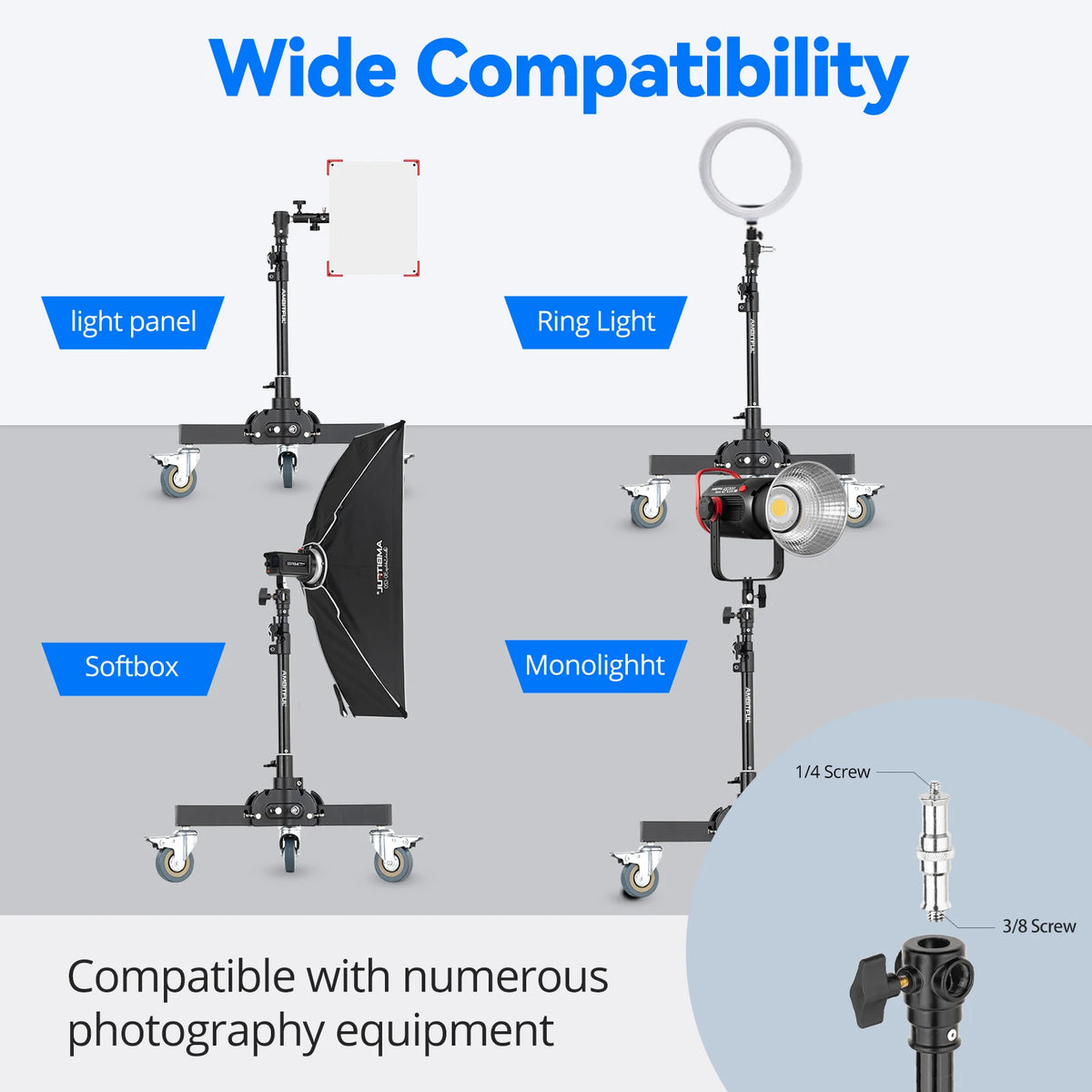 Folding aluminum floor light stand with wheels - view 4