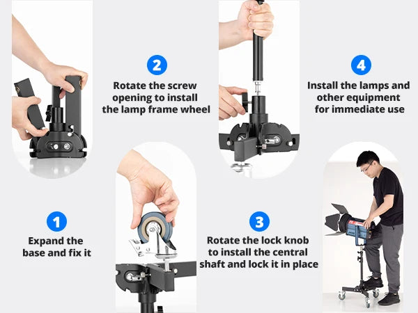 Folding aluminum floor light stand with wheels - view 5