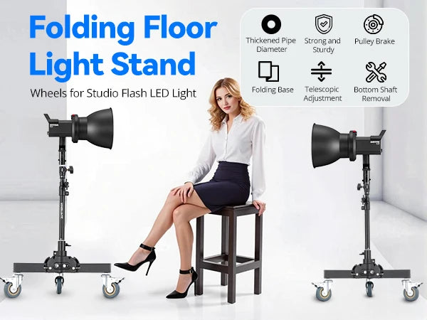 Folding aluminum floor light stand with wheels - view 3