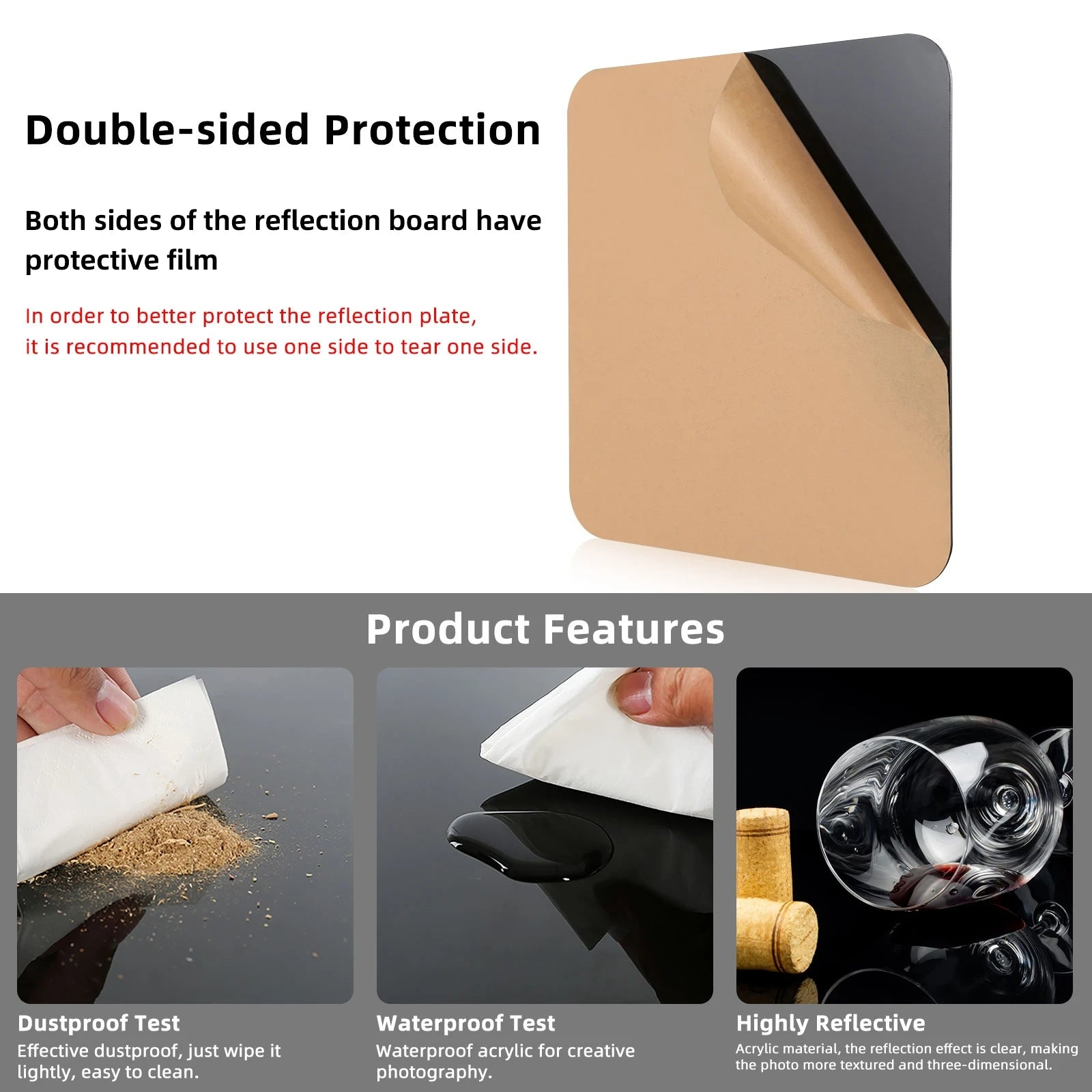 PULUZ 39cm / 29cm / 20cm Photography Acrylic Reflective Display Table Background Board (Black and White)